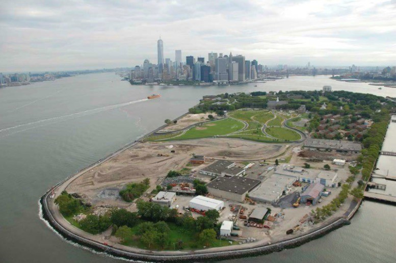 <p>Aerial view of Governors Island with Lower Manhattan in background, 2014. Photo courtesy of The Trust for Governors Island.</p>