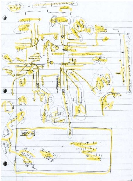 <p>Drawing for staging Lower Ninth Godot by Gavin Kroeber, 2007, pen and pencil on paper.</p>